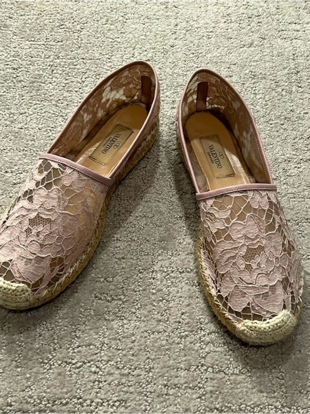 Valentino Garavani Blush Lace Espadrille Flats